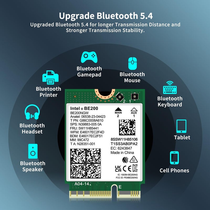 GigaPlus WiFi 7 Wireless Card Intel BE200 NGW, Bluetooth 5.4, 5800Mbps M.2/NGFF Not Support AMD, Only Supports Intel 12th Generation and Above CPUs Windows 10/11 (64bit), Linux - Image 5